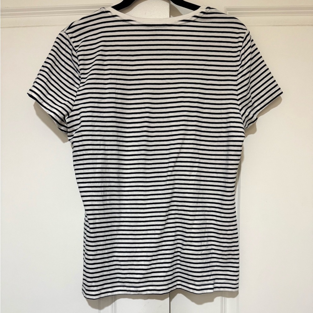 Nautica Women's Short-Sleeve V-Neck Tee in White and Navy Stripes - Picture 3 of 4